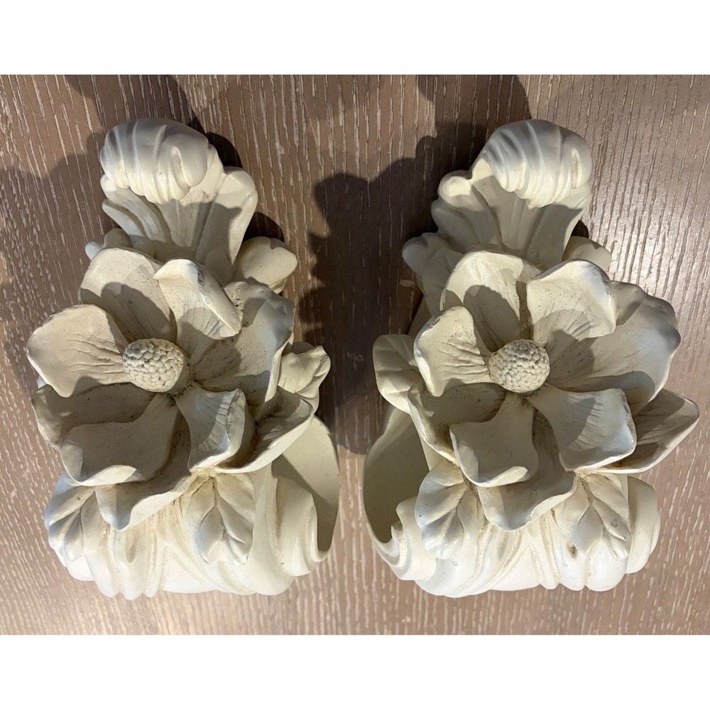 Vintage CBK Ivory Magnolia Flower Wall Corbels Shelf Brackets Pair 9 Inch